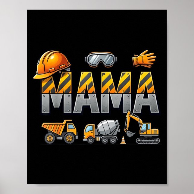 Póster Mamá Divertida Excavadora de Construcción Infantil (Frente)