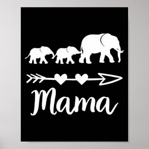 Póster Mamá elefante 2 bebés niños mamá de dos adorable m
