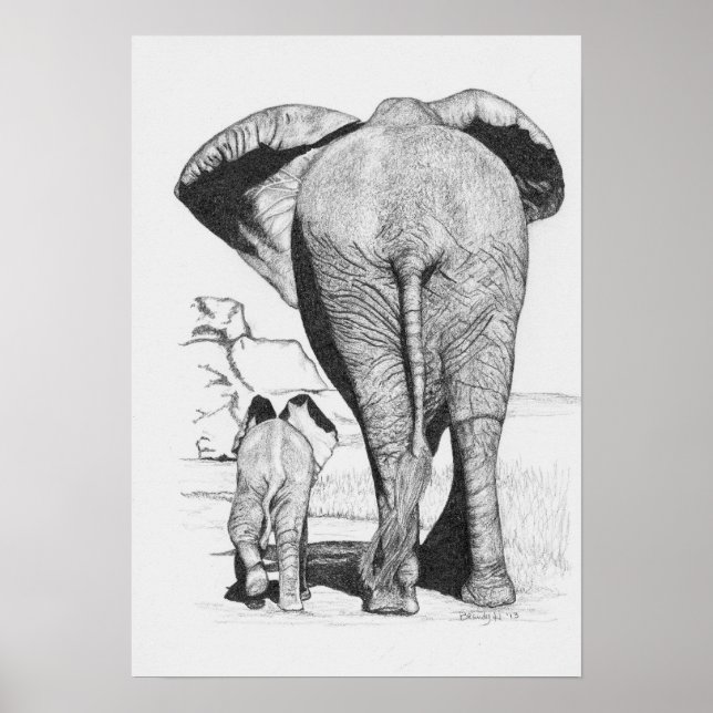 Póster Mamá elefante y bebé (Frente)