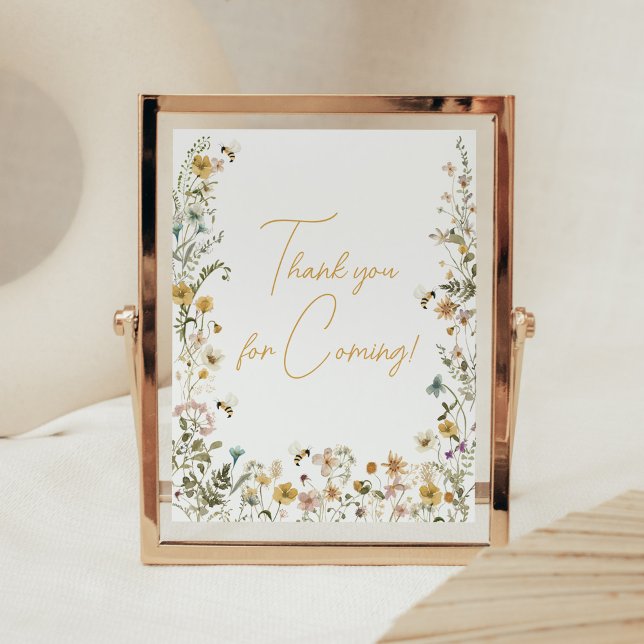 Póster Mamá en flor salvaje gracias por venir (Mom to Bee Gender Neutral Baby Shower Thank you for Coming Sign)