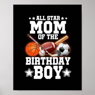 Póster Mamá Estrella del Niño Cumpleañero Fútbol de Esque