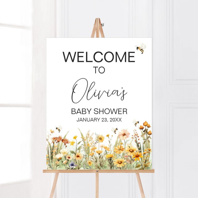 Póster Mamá flor silvestre en la bienvenida de Baby Showe (Mommy to Bee Wildflower Baby Shower Welcome Sign)