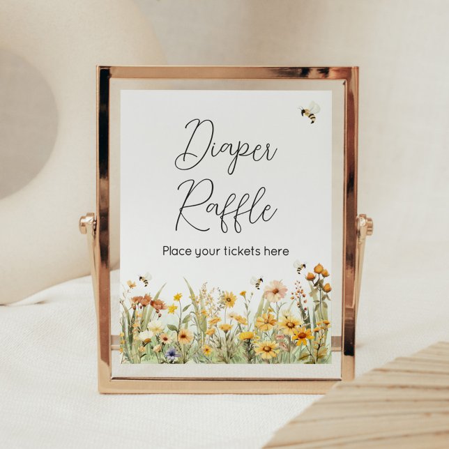 Póster Mamá flor silvestre se va a comprar el pañal Baby  (Mommy to Bee Wildflower Baby Shower Diaper Raffle Sign)
