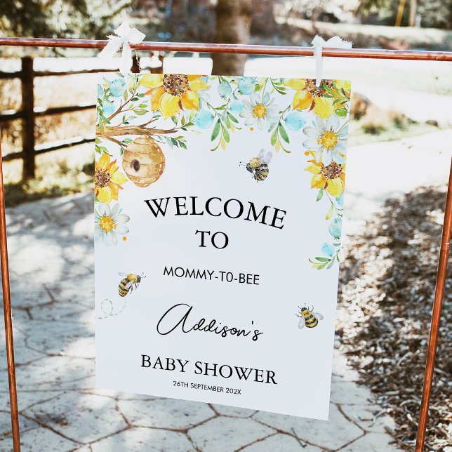 Póster Mamá Floral Azul Para Ser Signo De Bienvenida De B (Boys Mommy-To-Bee Bee Themed Baby Shower Welcome Sign, Bumble Bee Baby Shower Welcome Sign,
Hive )