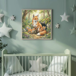 Póster Mama Fox y sus Bebés Guardería
