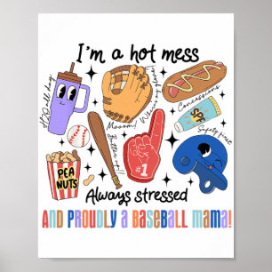 Póster Mama Game Day Vibes Día de la Madre Mujeres Béisbo