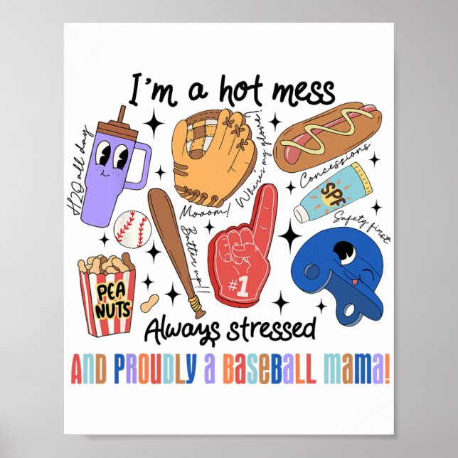 Póster Mama Game Day Vibes Día de la Madre Mujeres Béisbo (Frente)