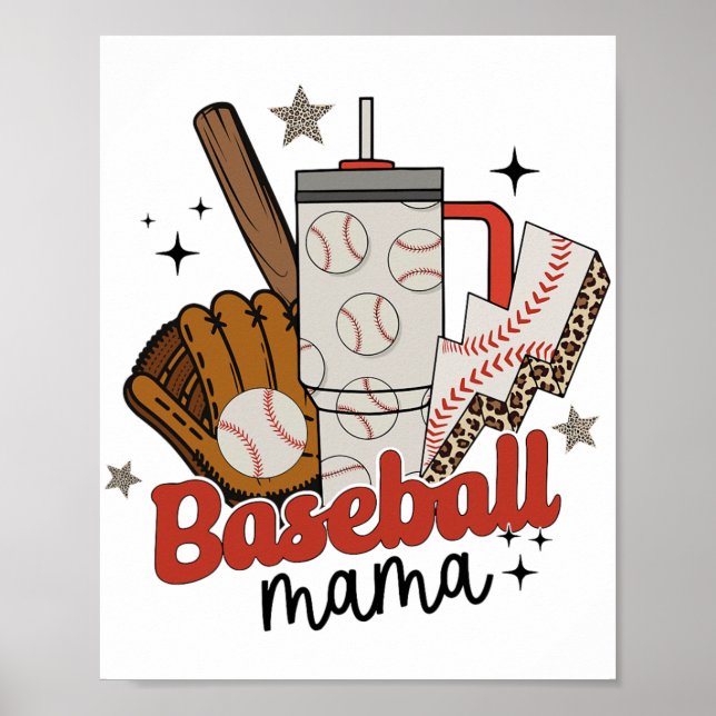 Póster Mama Game Day Vibes Día de la Madre Mujeres Béisbo (Frente)