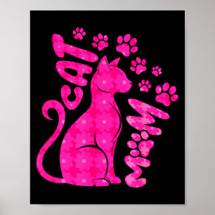 Póster Mamá gato feliz día de las madres para familia ama