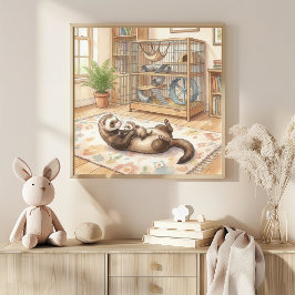 Póster Mama Hurón y Guardería de Crías