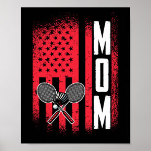 Póster Mamá Jugador Dminton Juego Retro Bandera Estadouni