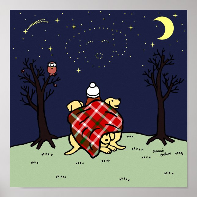 Póster Mamá labradora amarilla y cielo estrellado (Frente)