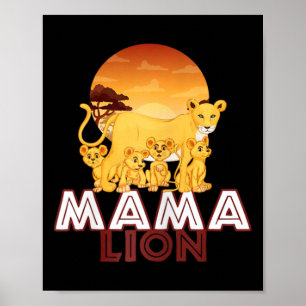 Póster Mama Lion - Big Cat Familia Madre Hijos Tee