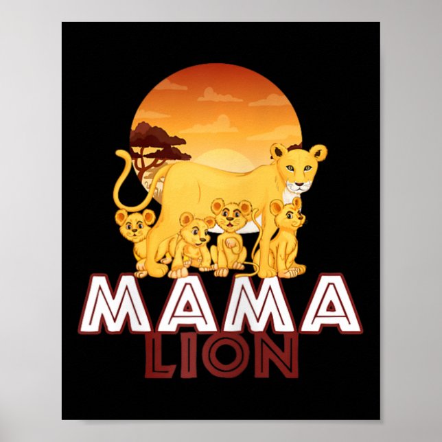 Póster Mama Lion - Big Cat Familia Madre Hijos Tee (Frente)