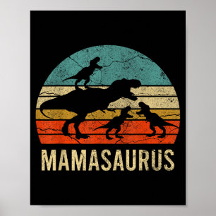 Póster Mamá mama dinosaurio divertido 3 tres niños