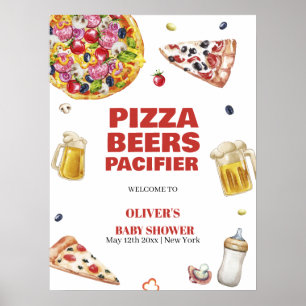 Póster Mama Mia Pizza Cerveza Chupete Bienvenida a la Fie