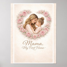 Póster Mama — My First Home | Mother & Daughter Floral Tr