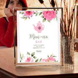 Póster Mamá-osa Un bebé está preparando Rosa de flores Ba