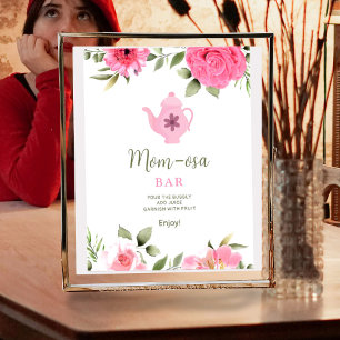 Póster Mamá-osa Un bebé está preparando Rosa de flores Ba