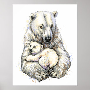 Póster Mamá Oso Polar y Cachorro