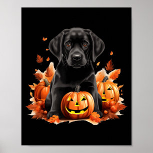 Póster Mamá Papá Perro Lab Negro Halloween Otoño Divertid