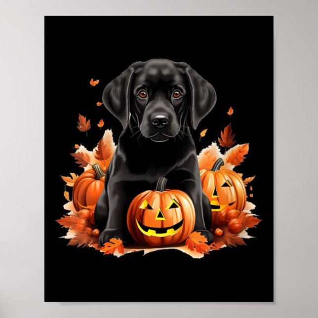 Póster Mamá Papá Perro Labrador Negro Halloween Otoño Div (Frente)