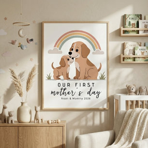 Póster Mamá Perro Cachorro Primer Día de la Madre Pastel 
