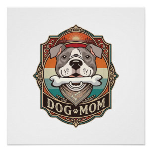 Póster Mamá Perro Hueso Bandana Marco Vintage_1