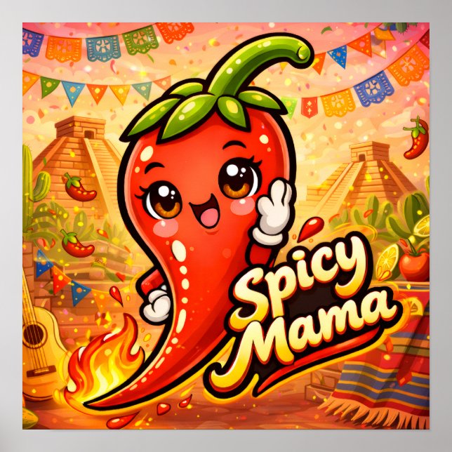 Póster Mamá Picante - Cosas Calientes - Adictos a la Comi (Frente)