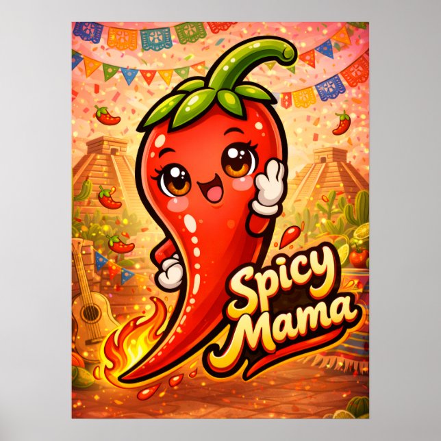 Póster Mamá Picante - Cosas Calientes - Adictos a la Comi (Frente)