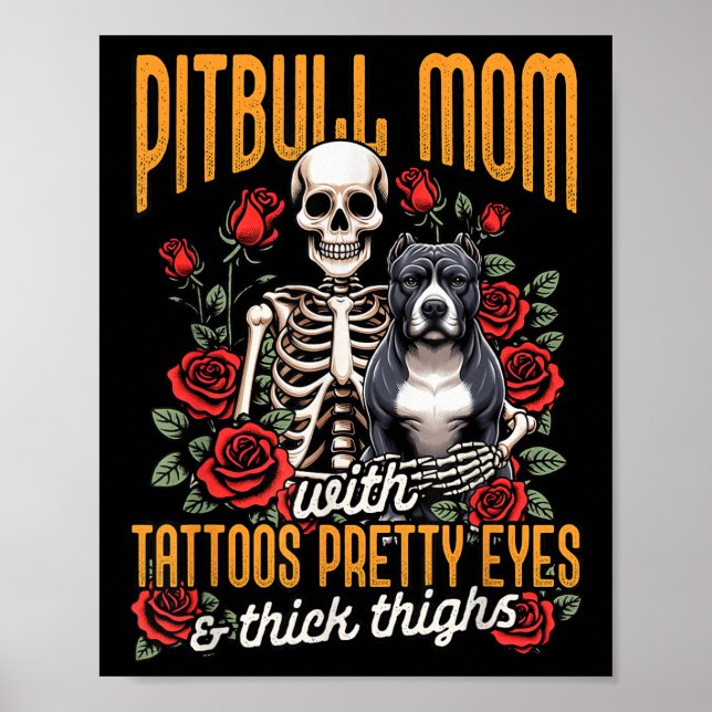 Póster Mamá Pitbull Pittie Mamá Perro Mamá Pitbull Con Ta (Frente)