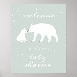 Póster Mama Polar Bear Blue Snow Baby Shower Bienvenida
