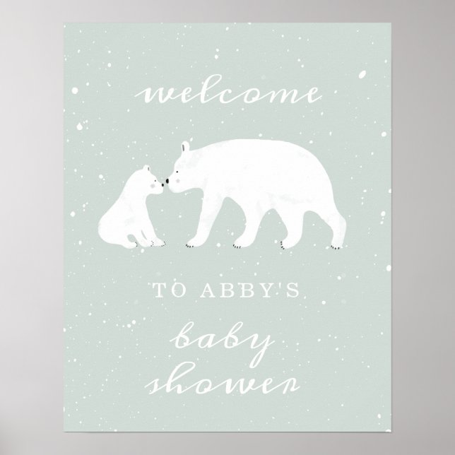 Póster Mama Polar Bear Blue Snow Baby Shower Bienvenida (Frente)