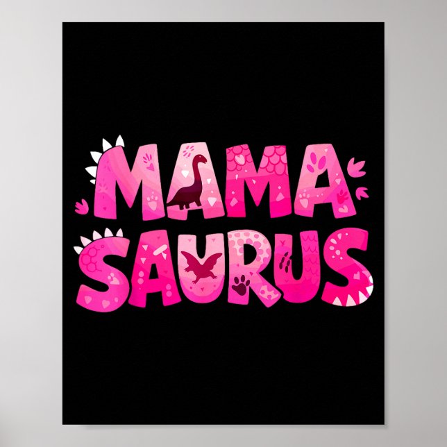 Póster Mama saurus divertido cumpleaños dino para niños d (Frente)