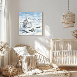 Póster Mama Snowy Owl and Owlets Nursery