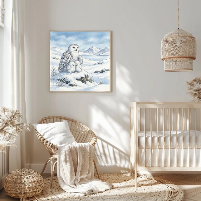 Póster Mama Snowy Owl and Owlets Nursery (Subido por el creador)