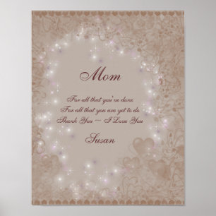Póster Mamá, te amo Sepia Hearts Personalizados