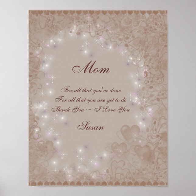 Póster Mamá, te amo Sepia Hearts Personalizados (Frente)