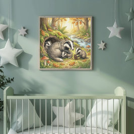 Póster Mama Tejón y sus Bebés Guardería