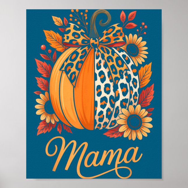 Póster Mama Thanksgiving Leopard Pumpkin Sunflower Coquet (Frente)
