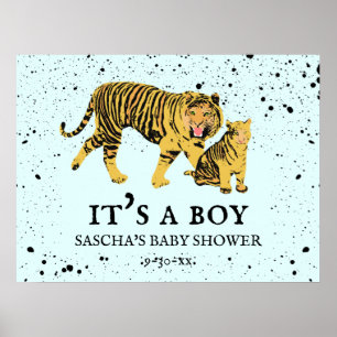 Póster Mama Tiger Paint Splatt Blue Boy Baby Shower