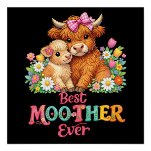 Póster Mamá Vaca de las Tierras Altas de Escocia Feliz Dí