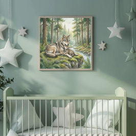 Póster Mama Wolf and Her Adorable Cub Nursery