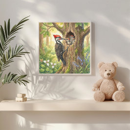 Póster Mama Woodpecker and Chicks Nursery