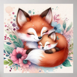 Póster Mamá y Baby Fox