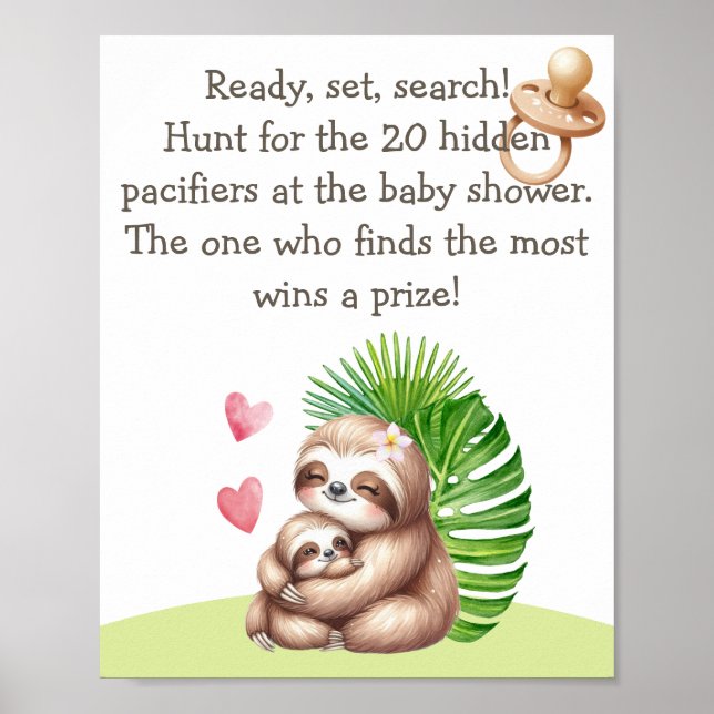 Póster Mamá y Baby Sloth Pacifier Cazan a Poster de Baby  (Frente)