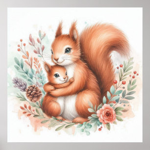 Póster Mamá y Bebé Ardilla