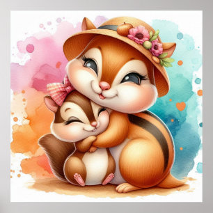 Póster Mamá y bebé Chipmunk