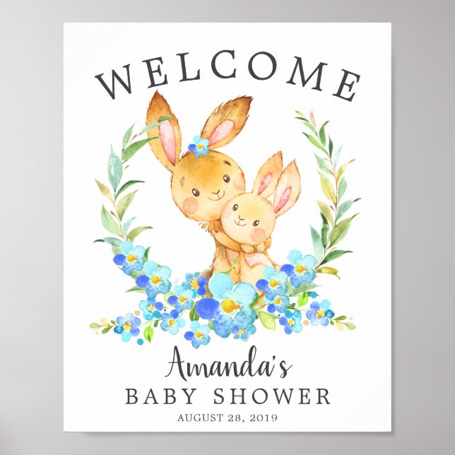 Póster Mamá y bebé conejito Bienvenidos a Baby Shower Pos (Frente)
