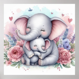Póster Mamá y bebé elefante